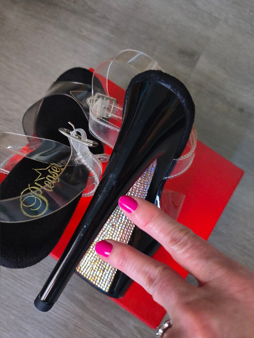 New In Box Pleaser Sky-308CRS Clear/Black-champagne Size 7 - Picture 14 of 14